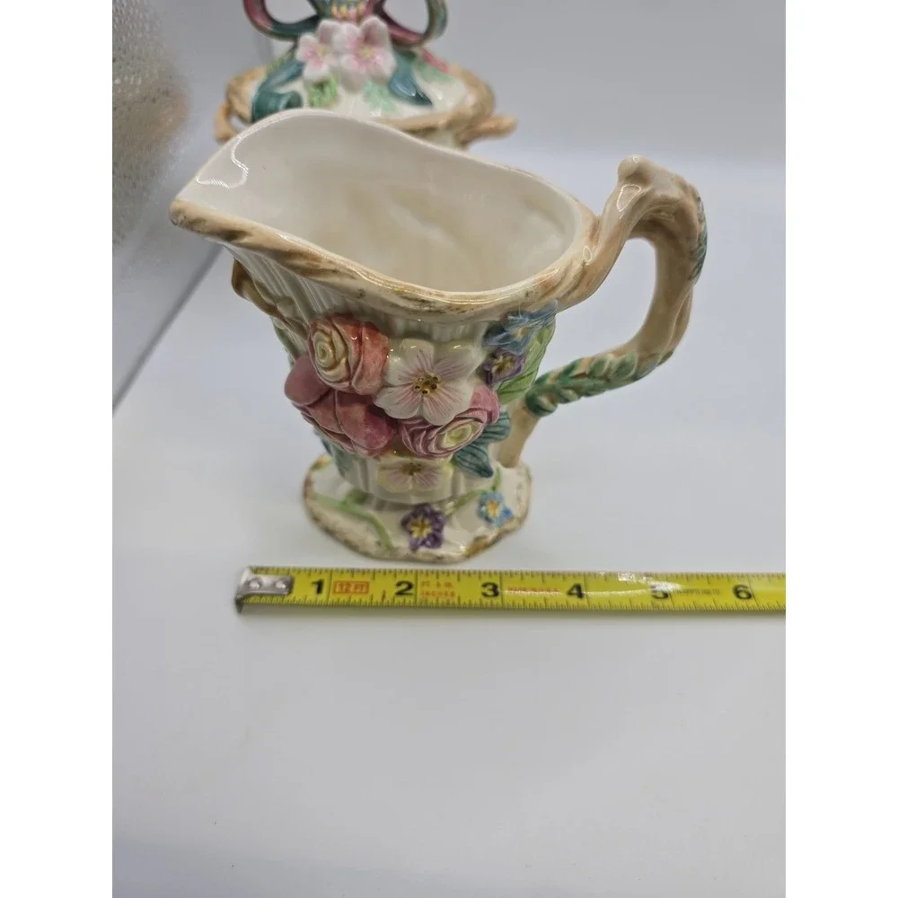 FITZ AND FLOYD Woodland Spring Sugar Bowl & Creamer Set w/lid & spoon